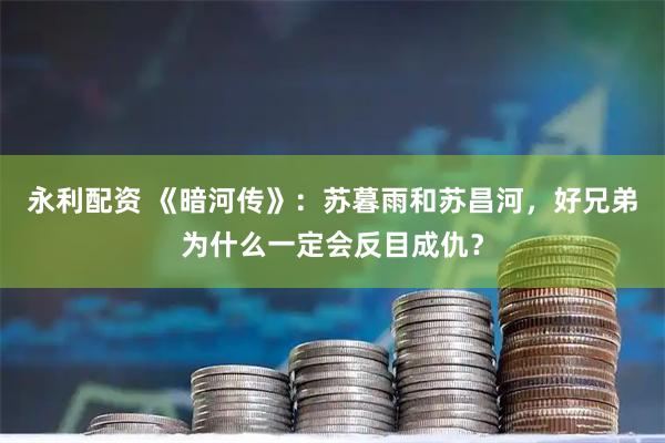 永利配资 《暗河传》：苏暮雨和苏昌河，好兄弟为什么一定会反目成仇？
