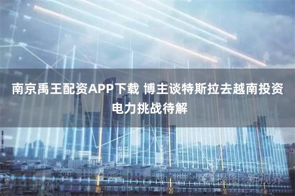 南京禹王配资APP下载 博主谈特斯拉去越南投资 电力挑战待解